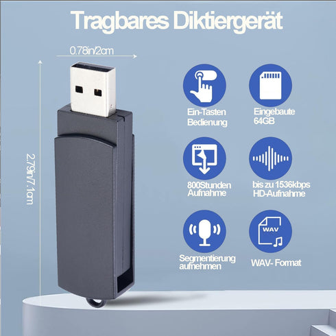 Yiko 64GB (64GB) Digital Voice Recorder Voice Recorder for Lectures - USB Rechargeable Dictaphone Upgraded Small