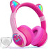 IFECCO Kids Bluetooth Headphones with Microphone, Cute Light Up Cat Ear Wireless Volume-limiting for Travel