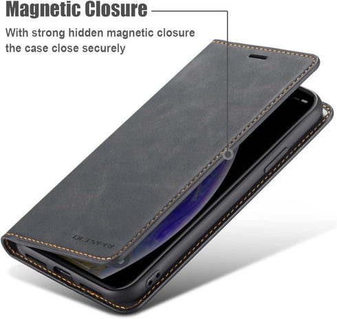 QLTYPRI for iPhone XR Case, Premium PU Leather Cover with Card Holder, Shockproof Flip Wallet Case - Black