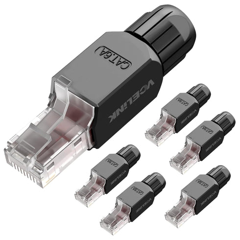 VCELINK RJ45 Connector Tool-Free, CAT6A Field Termination Plug, Gold Plated Modular Plug for 23 to 26 AWG Network Cable