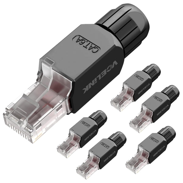 VCELINK RJ45 Connector Tool-Free, CAT6A Field Termination Plug, Gold Plated Modular Plug for 23 to 26 AWG Network Cable
