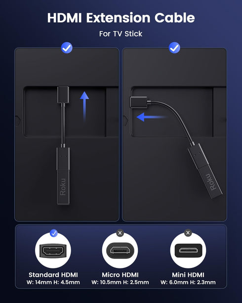 ANDTOBO HDMI Male to Female High-Speed Extension Cable for Google Chrome Cast, Roku Stick, 2-Pack