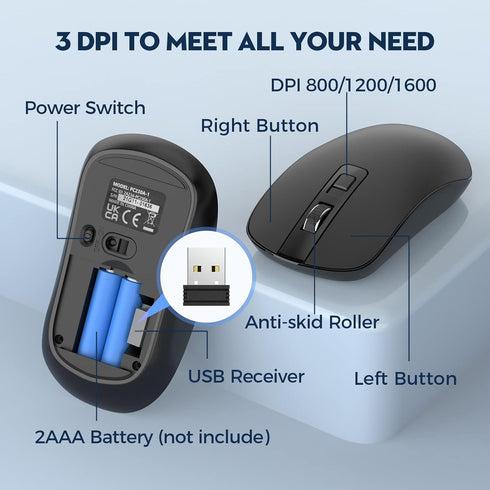 Wireless Keyboard and Mouse Combo, COLIKES 2.4G USB Cordless Mouse and Keyboard, 3 Level DPI Slim Ergonomic Mouse for