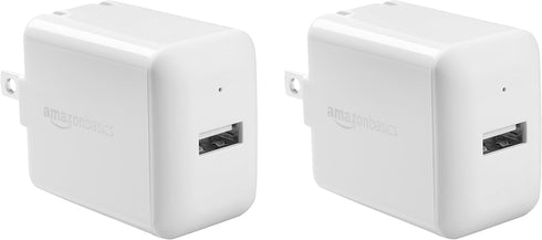 Amazon Basics 12W One Port USB-A Wall Charger (2.4A) for Phones, Pack of 2, White