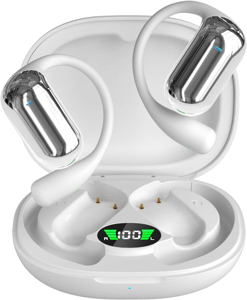 JIECAN Open Ear Headphones - Bluetooth V5.3 Wireless Earbuds with Earhooks, Digital Display Charging Case, Waterproof
