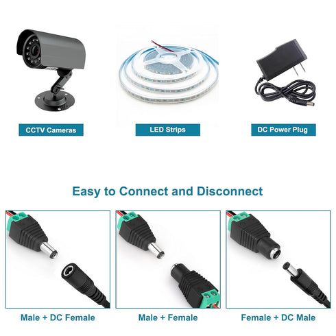 12V DC Adapter Plug 5.5mm x 2.1mm, 10 Pair (10 Male + 10 Female) DC Power Connector for LED Strip CCTV