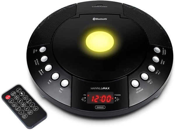 HANNLOMAX HX-330CD CD Player with FM Radio, Bluetooth, Alarm Clock, USB Port, and Remote Control (Black).