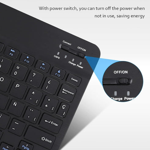 Ultra-Slim Bluetooth Keyboard Portable Mini Wireless Keyboard Rechargeable for Apple iPad iPhone Samsung Tablet Phone Smartphone iOS Android Windows (10 inch Black)