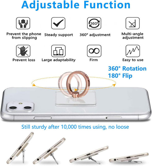 Kinizuxi 5 Pack 360 Cell Phone Ring Holder Stand Silver, Transparent Phone Ring Holder Grip Finger Kickstand, Rotation