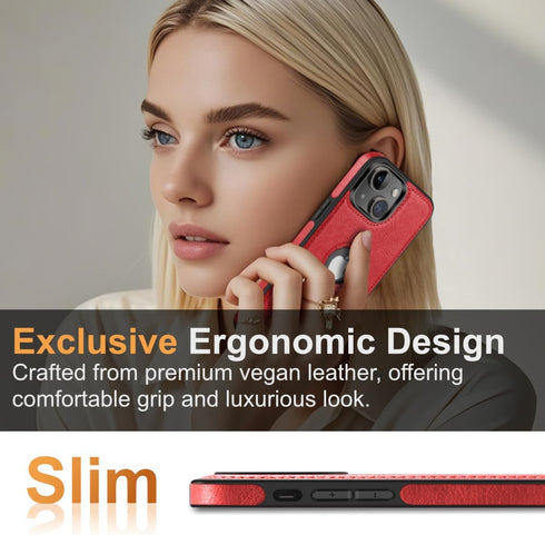 Design Compatible with iPhone 13 Mini Case, Luxury Leather Business Vintage Slim Soft Grip Protective Cover, Red