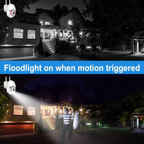Home Security Cameras Outdoor WiFi, Plug-in 24/7 Video Surveillance, Spotlight Color Night Vision, Human Motion