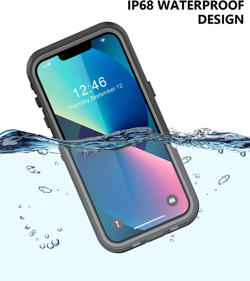 iPhone 13 Waterproof Case with Built-in Screen Protector, Shockproof Dustproof Full Body IP68 Protective Phone Case for