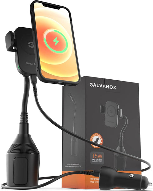 GALVANOX Cup Phone Holder for Car, Designed for MagSafe Wireless Charger (15W), Auto Clamping Magnetic Mount