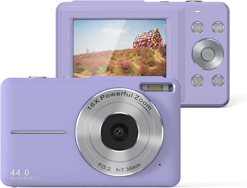 Generic Pocket Digital Camera 1080P, 16X Zoom Anti Shake, Compact Travel Camera for Teens, 44MP, Violet