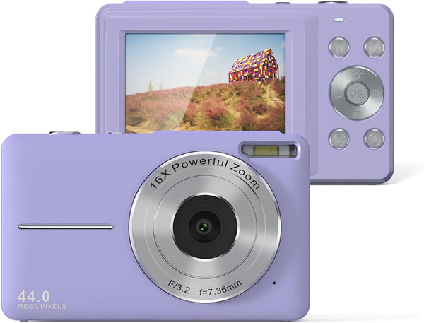 Generic Pocket Digital Camera 1080P, 16X Zoom Anti Shake, Compact Travel Camera for Teens, 44MP, Violet