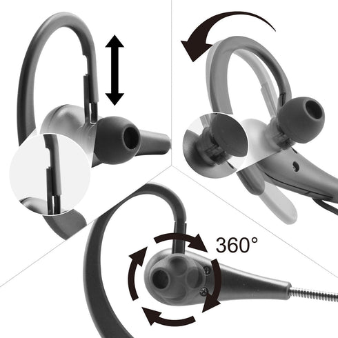 Wired Mono Single Headset Earphone with Bendable Boom Arm Mic, Adjustable Ear Angle, 15mm Driver, 3.5mm TRRS Plug