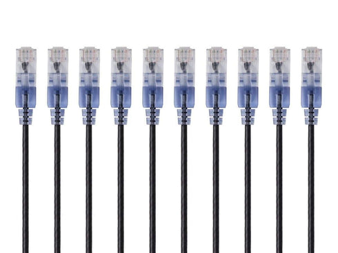 Cat6A RJ45, 550Mhz, 10G, 30AWG, 10-Pack, 3 Monoprice Ethernet Patch Cable - Snagless UTP, Pure Bare Copper Wire, Feet