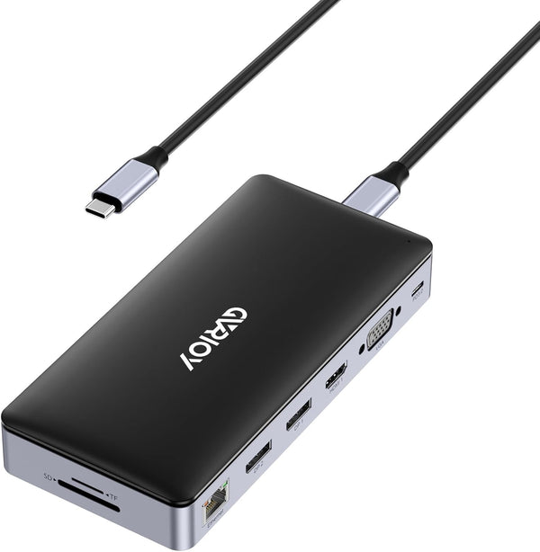 USB C Laptop Docking Station, 15 in 1 Multiport Adapter with Triple Display, Dual DP, HDMI, VGA, USB C/A, RJ45