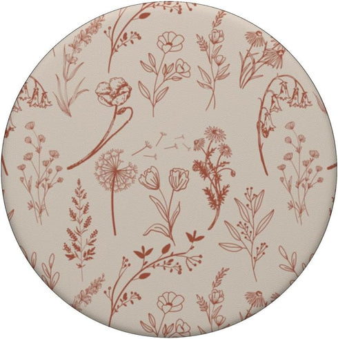 Beige Brown Wildflower Aesthetic Flower Pattern, PopSockets Adhesive PopGrip
