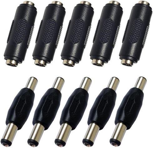 10PCS DC Power Connector Adapter 5.5x2.1mm, Male to Male Coupler Plug, Female to Female Jack Socket for CCTV Security