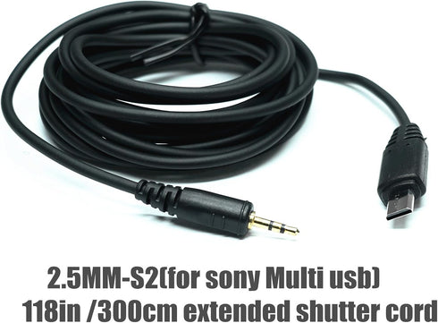 2.5mm-S2 300cm/ 118-inch (2.5mm-S2 118in/3m) Extension Cable Shutter Release Connection Cable (Multi USB) for Sony