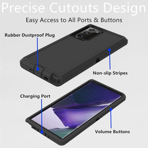 for Samsung Galaxy Note 20 Ultra Case, Heavy Duty Defender Dustproof Shockproof Protection 3 in 1 Rugged Cover, Black