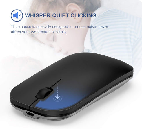 seenda Rechargeable Wireless Keyboard and Mouse Combo, Ultra Thin Low Profile with Number Pad, Black and Grey