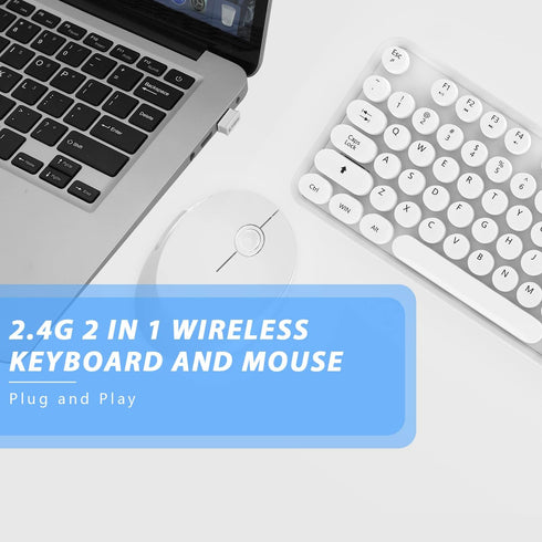 Wireless Keyboard Mouse Combo, 104 Keys Cute White Keyboard with Number Pad & Mouse for Windows, Laptop