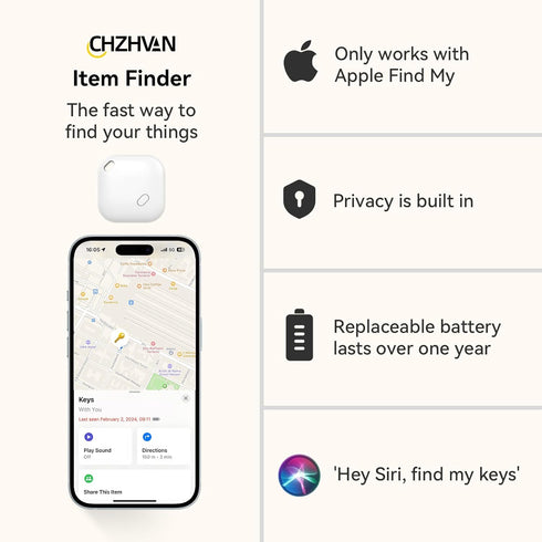 Key Finder, Wallet Tracker Works with Apple Find My (iOS only), Replaceable Battery, Water-Resistant, Bluetooth Item Finder for Bags, Luggage, Pets & Backpack, 1 Pack White