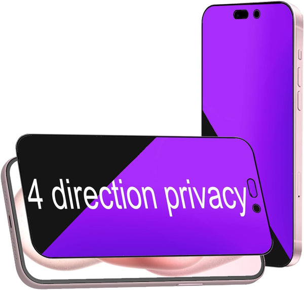 2 Pack 360 Degree Anti-blue Privacy Tempered Glass for iPhone 15, Anti-Spy Screen Protector Film, 6.1 inch