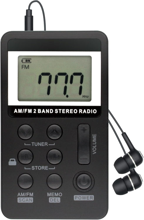 VR Robot Pocket AM FM Radio, Personal Portable Digital Tuning Walkman with Stereo Earphone, Rechargeable Battery