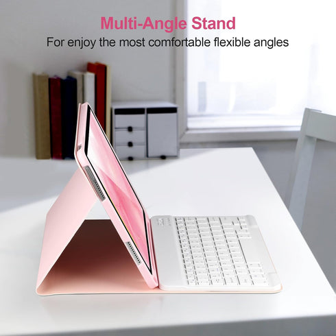 Keyboard Case for iPad 9th/8th/7th Gen 10.2’’, Detachable Bluetooth Keyboard, Pencil Holder, Pink-W