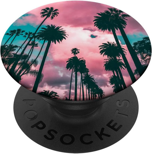 California Palm Trees Pink Blue Graphic Design PopSockets Standard PopGrip