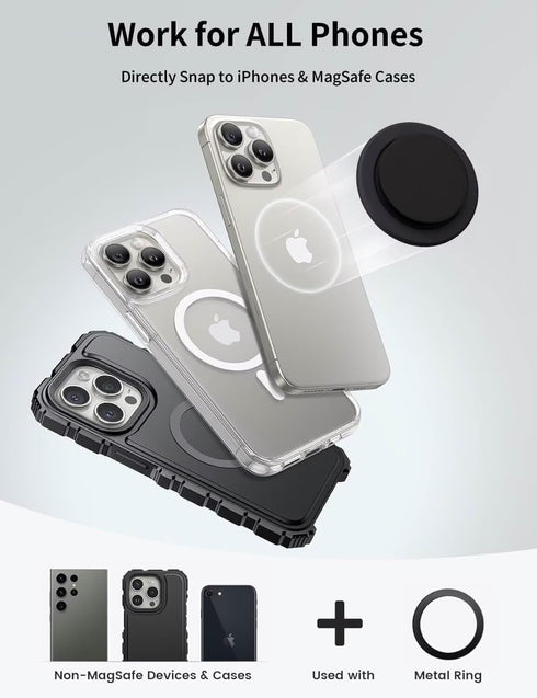 FENNIDICE 12/13/14/15/16/17 Transparent Magnetic Phone Grip Compatible with MagSafe, Expanding Kickstand, Compatible