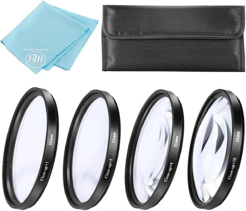 55mm Close-Up Filter Set (+1, 2, 4, +10 Diopters) Magnification Kit for Sony Alpha a7 Series Cameras with 28-70mm Lens