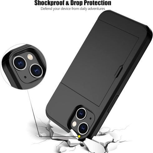 Nvollnoe iPhone 13 Case - Heavy Duty Dual Layer, Shockproof, Slim Wallet with Hidden Card Slot for Men & Women (Black)