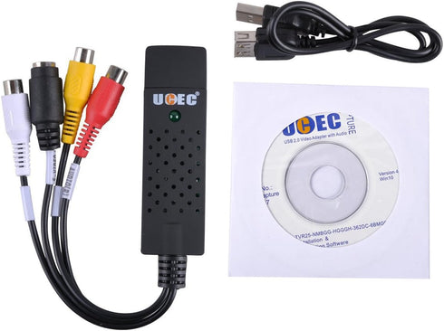 UCEC RCA to USB Converter - USB 2.0 Audio Video Capture Card for PC, Analog to Digital Video Converter