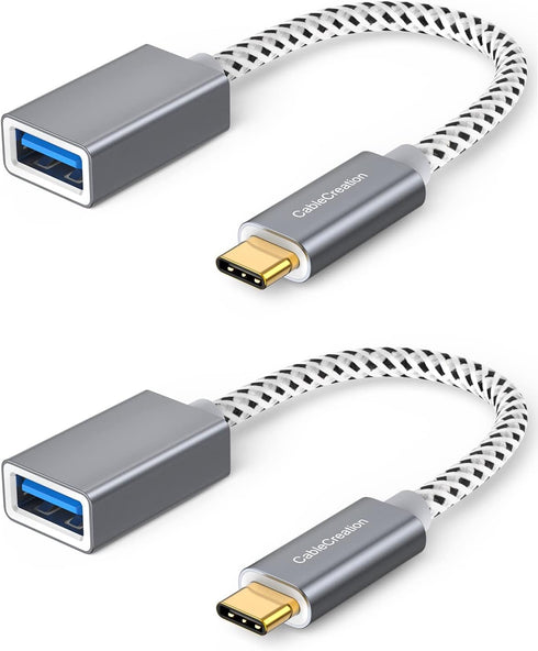 CableCreation 2-Pack USB3.1 USB Female to USB C Adapter, 0.5FT/0.15m, Braided OTG 5Gbps Data, Space Gray