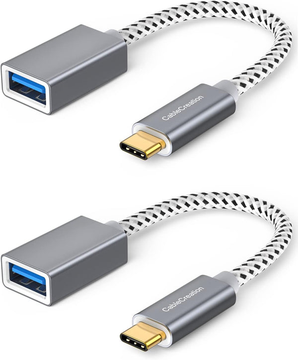 CableCreation 2-Pack USB3.1 USB Female to USB C Adapter, 0.5FT/0.15m, Braided OTG 5Gbps Data, Space Gray