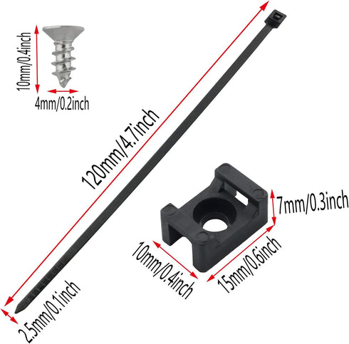 Saddle Type Mounts Base with 4.7inch Cable Ties, 50 Sets Black Cable Zip Ties and Wire Clips for Organization