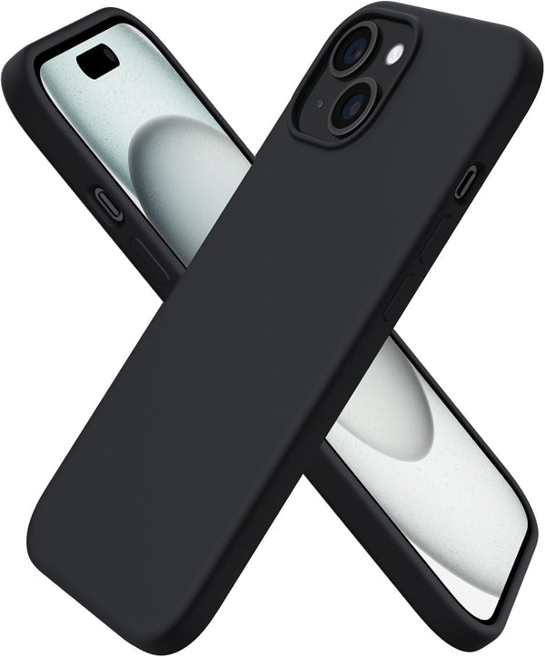 ORNARTO iPhone 15 Case 6.1" - Slim Liquid Silicone, 3 Layers, Soft Gel Rubber, Anti-Scratch, Shockproof, Black.