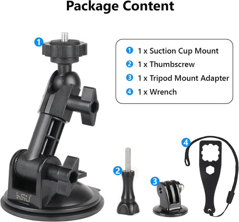 HSU 360/DJI 1/4-20 Car Suction Cup Mount for GoPro/Insta Osmo Action Camera, Car Window Holder with Ball Joint Thread
