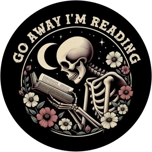 Go Away I'm Reading Funny Skeleton Read Book Under The Moon PopSockets Standard PopGrip