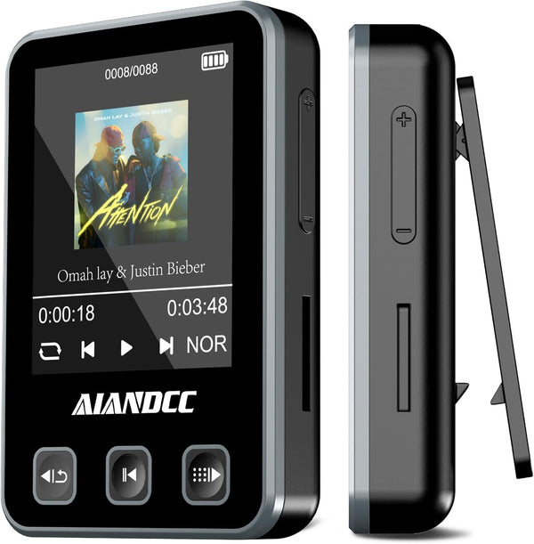 Aiandcc Mp3 Player with Bluetooth 5.3, HiFi Music Player with Sports Clip and