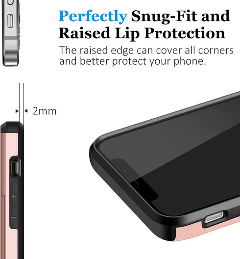 SAMONPOW Rose Gold Case for iPhone 13 with Card Holder, Dual Layer Hybrid Wallet Heavy Duty Protection