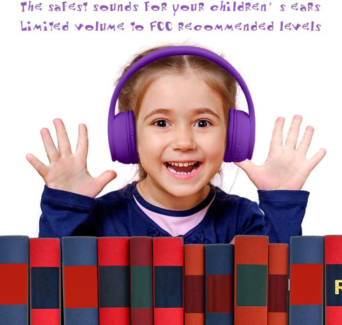 Kids Bluetooth Headphones 5.3 Wireless, 60H Play Time, Volume Limit 85/110dB, Over Ear, Foldable, Purple