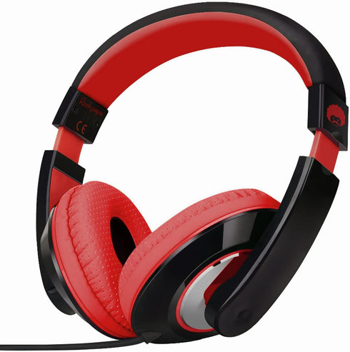 rockpapa Comfort Kids Headphones - Lightweight Over-Ear Wired 3.5mm for School, Travel, Black/Red