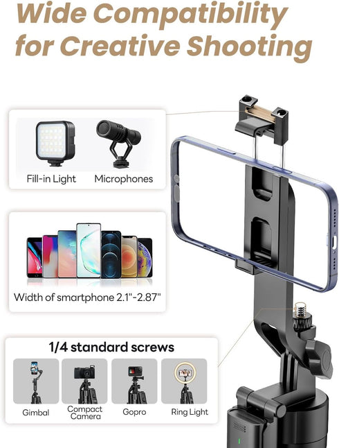USKEYVISION 360Rotation,Selfie Spike,68 Recording,Vlogging(R01) Auto Face Tracking Tripod for iPhone Stick for Android