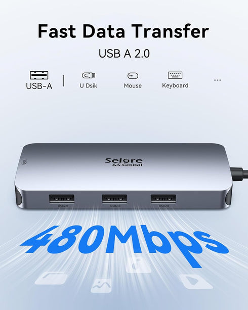 USB C Docking Station Dual Displayport, Selore Laptop Docking Station with Dual Monitor, USB C Hub with 2 DP, HDMI,
