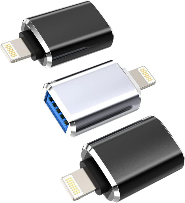iPhone OTG Adapter Lightning Male to USB Female Dongle Converter (3 Pack) for Apple 14 13 12 11 Pro Max